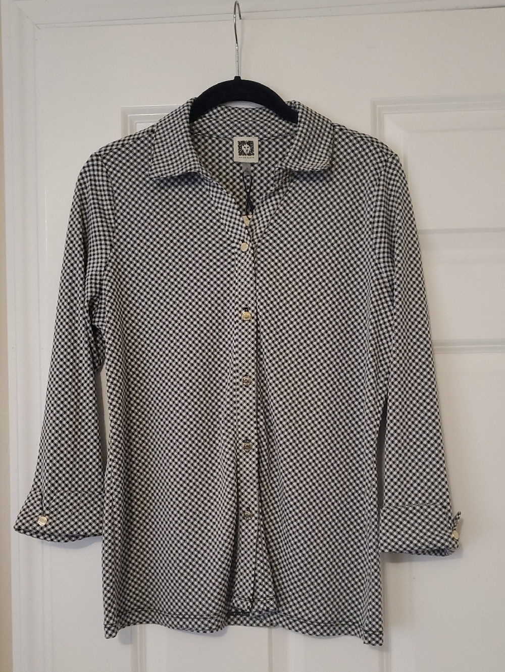 Anne Klein Black & White Micro-Check Button-Down
